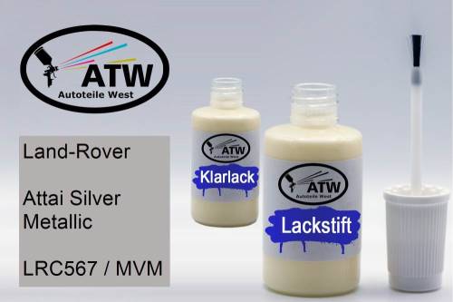 Land-Rover, Attai Silver Metallic, LRC567 / MVM: 20ml Lackstift + 20ml Klarlack - Set, von ATW Autoteile West.